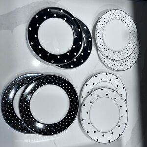 SET/8 Kate Spade Larabee Black Dot Tidbit Appetizer Dessert Plate Lenox China